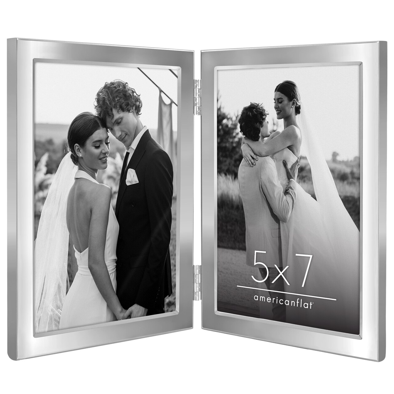 Americanflat Hinged Picture Frame with Wide, Beveled Molding and Shatter-Resistant Glass - Modern Metal Picture Frame Displays Two Photos - Elegant Photo Frames for Tabletop Display